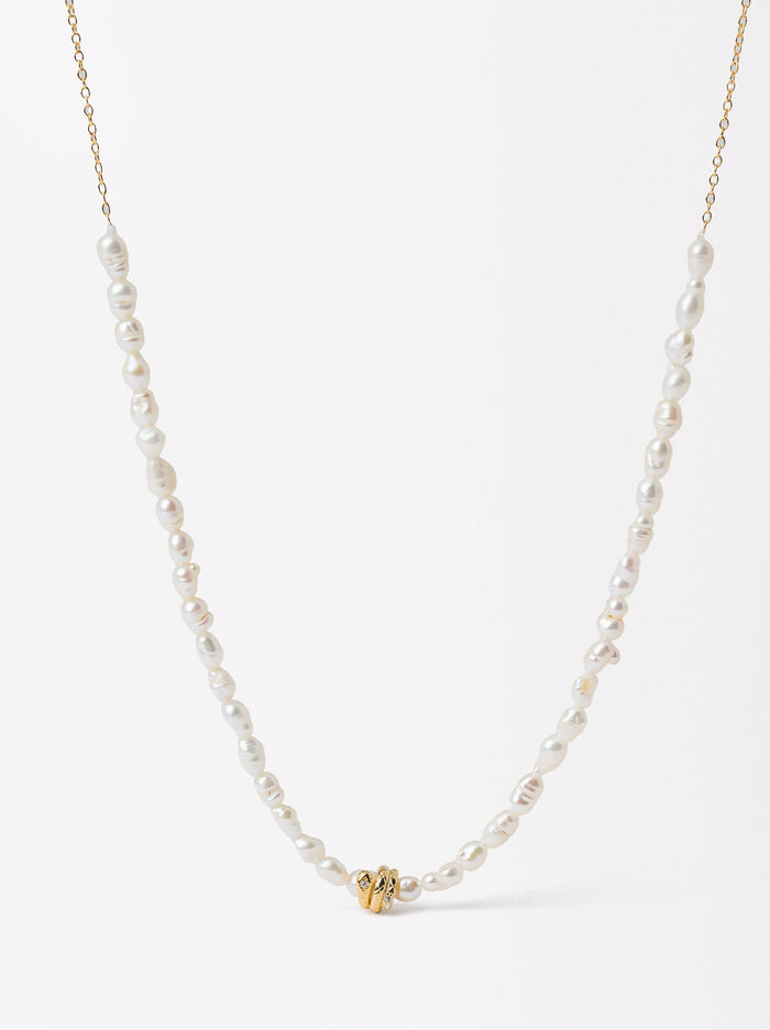 Necklace With Pearls And Zircons - 925 Sterling Silver