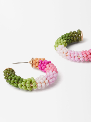 Anneaux Avec Des Perles Multicolores, Multicolore, hi-res