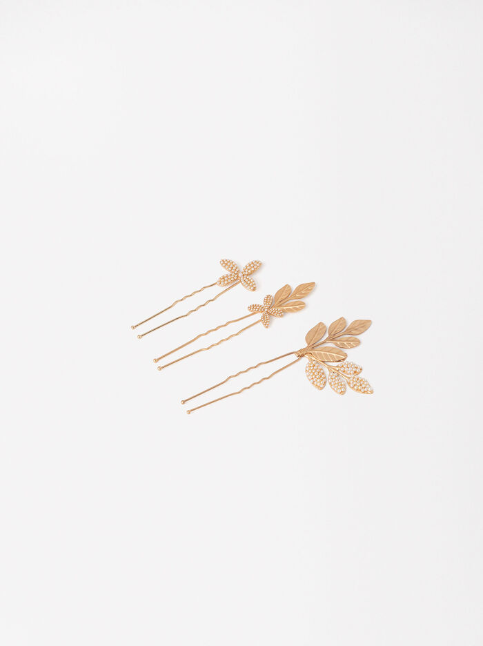 Set Of Hair Clips With Flowers
