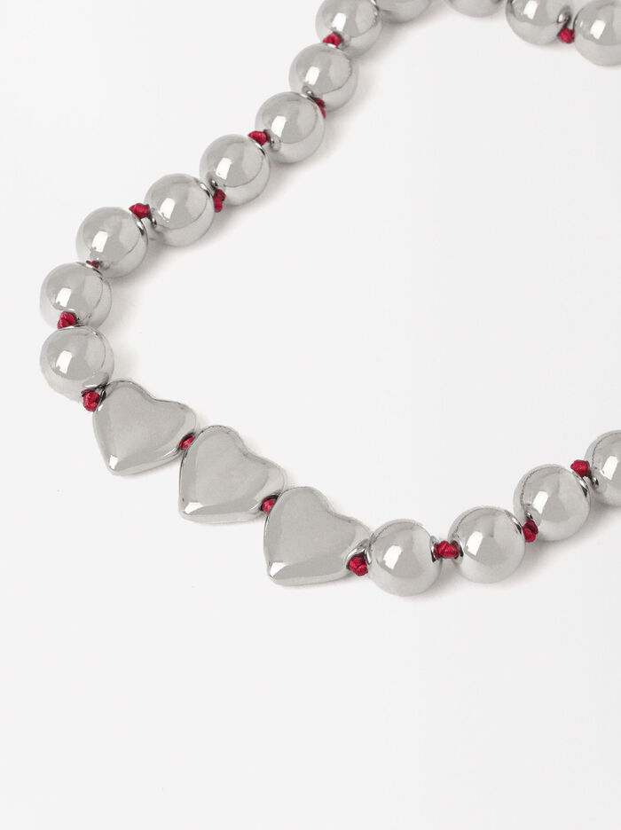 Silver Necklace With Hearts