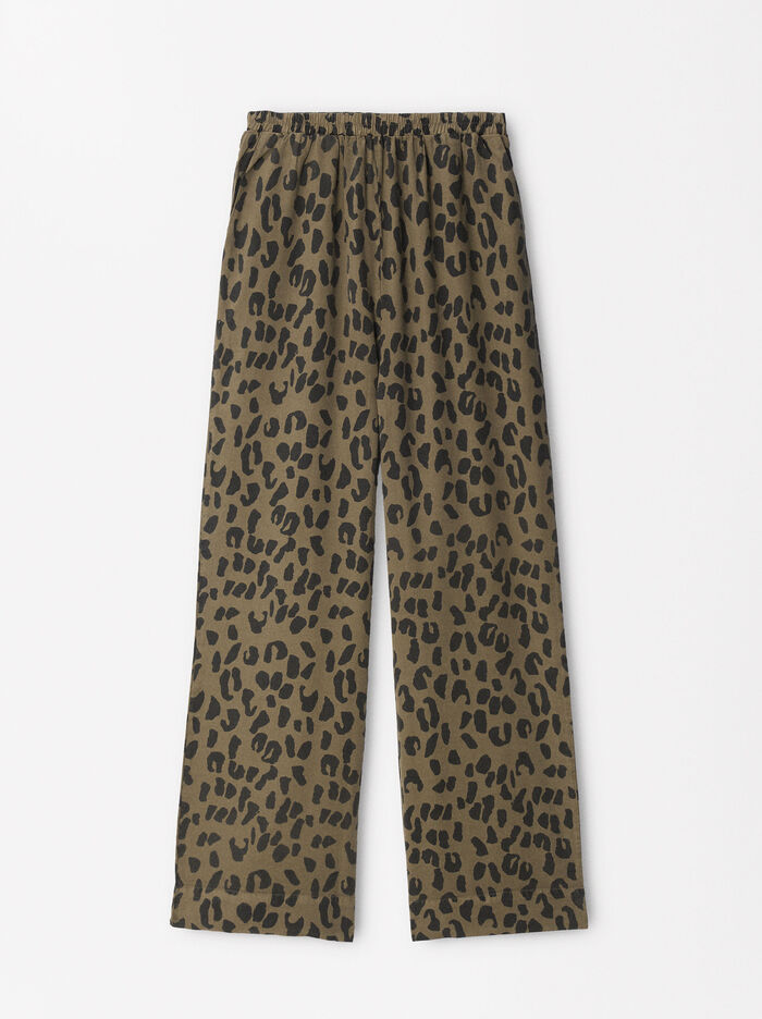 Exclusivo Online - Pantalón Fluido Estampado Leopardo Con Cintura Elástica