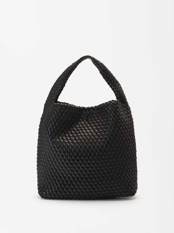 Interlaced Shoulder Bag, Black, hi-res