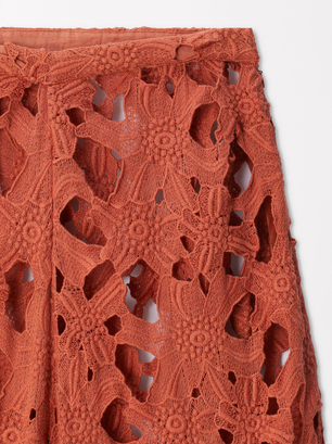 Online Exclusive - Pantalon En Coton Avec Broderie, Orange, hi-res