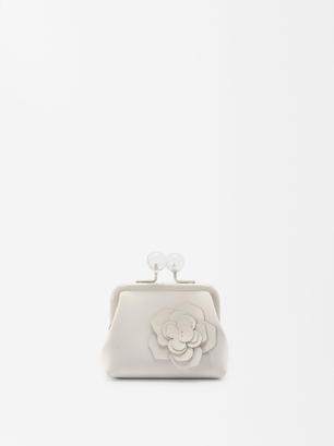 Coin Purse With Flower, Ecru, hi-res