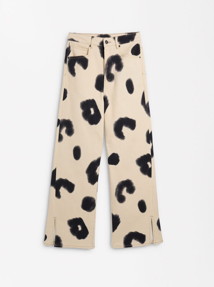 Pantalón Vaquero Con Estampado Leopardo