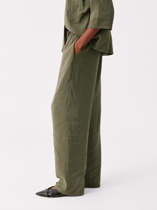 Pantalon Fluide Réglable Avec Cordon De Serrage, Vert, hi-res