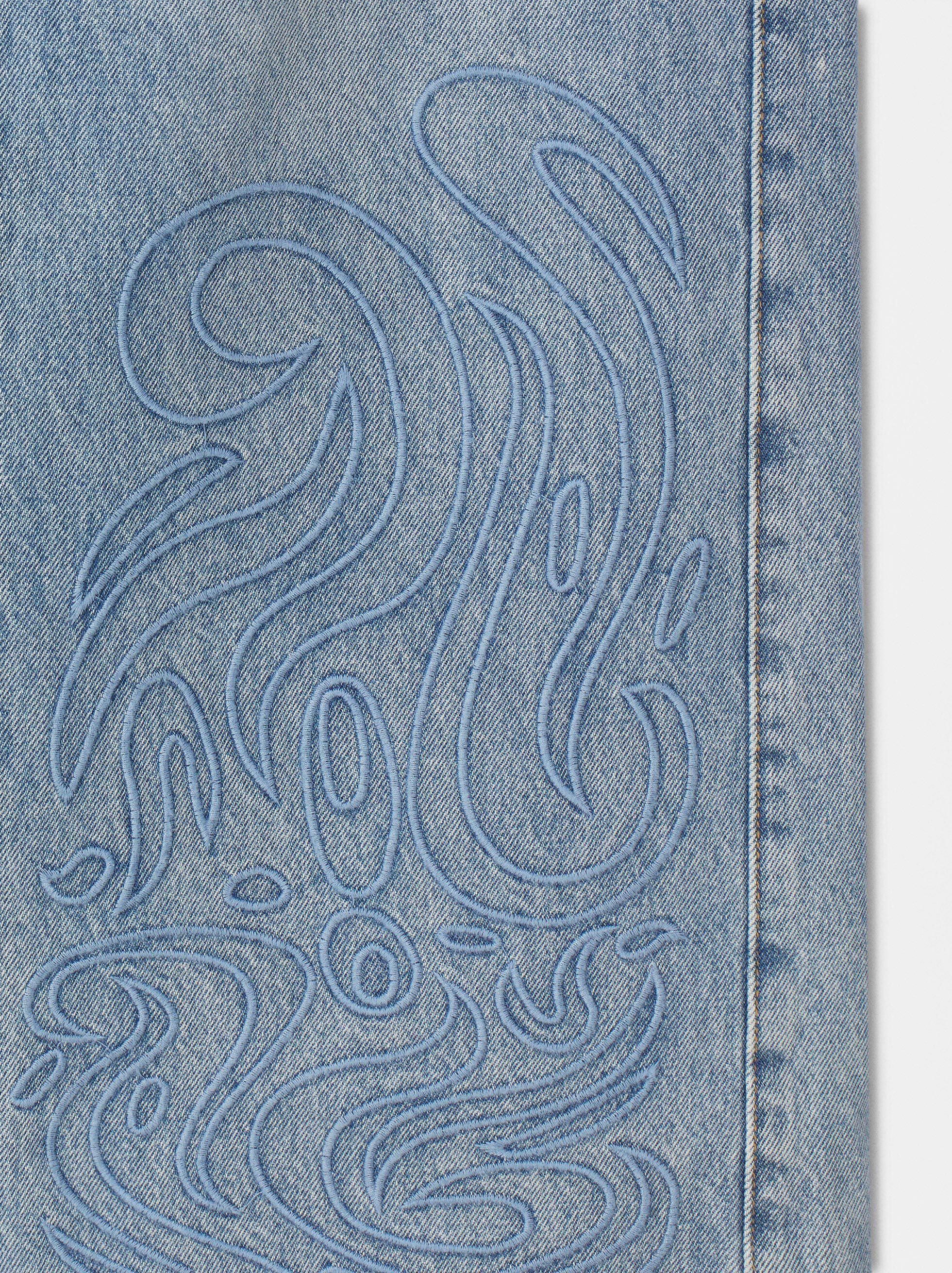 Denim Jeans With Paisley Embroidery