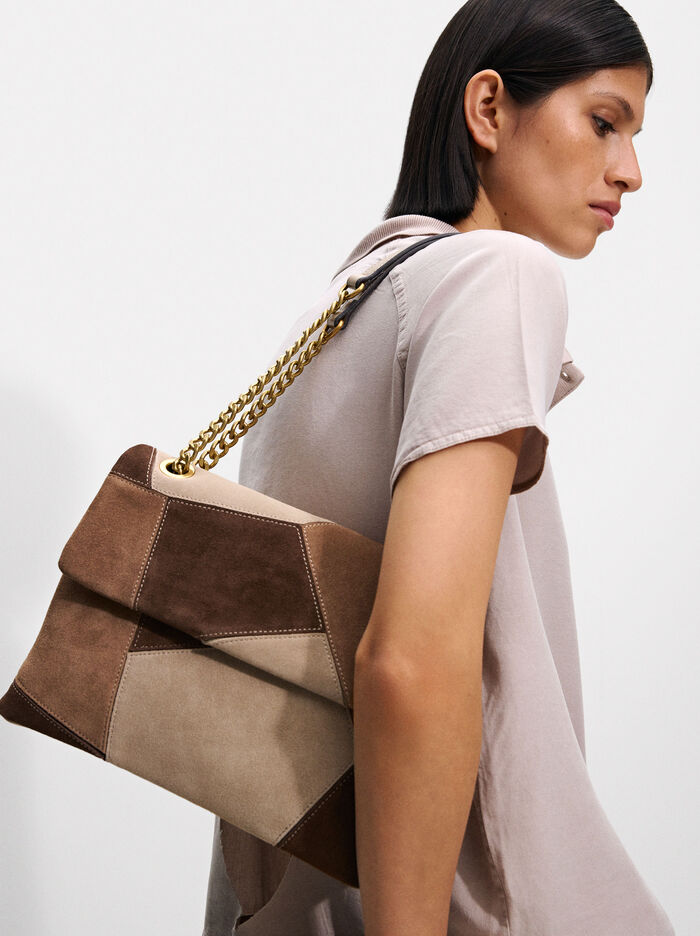 Bolso De Hombro De Piel Patchwork