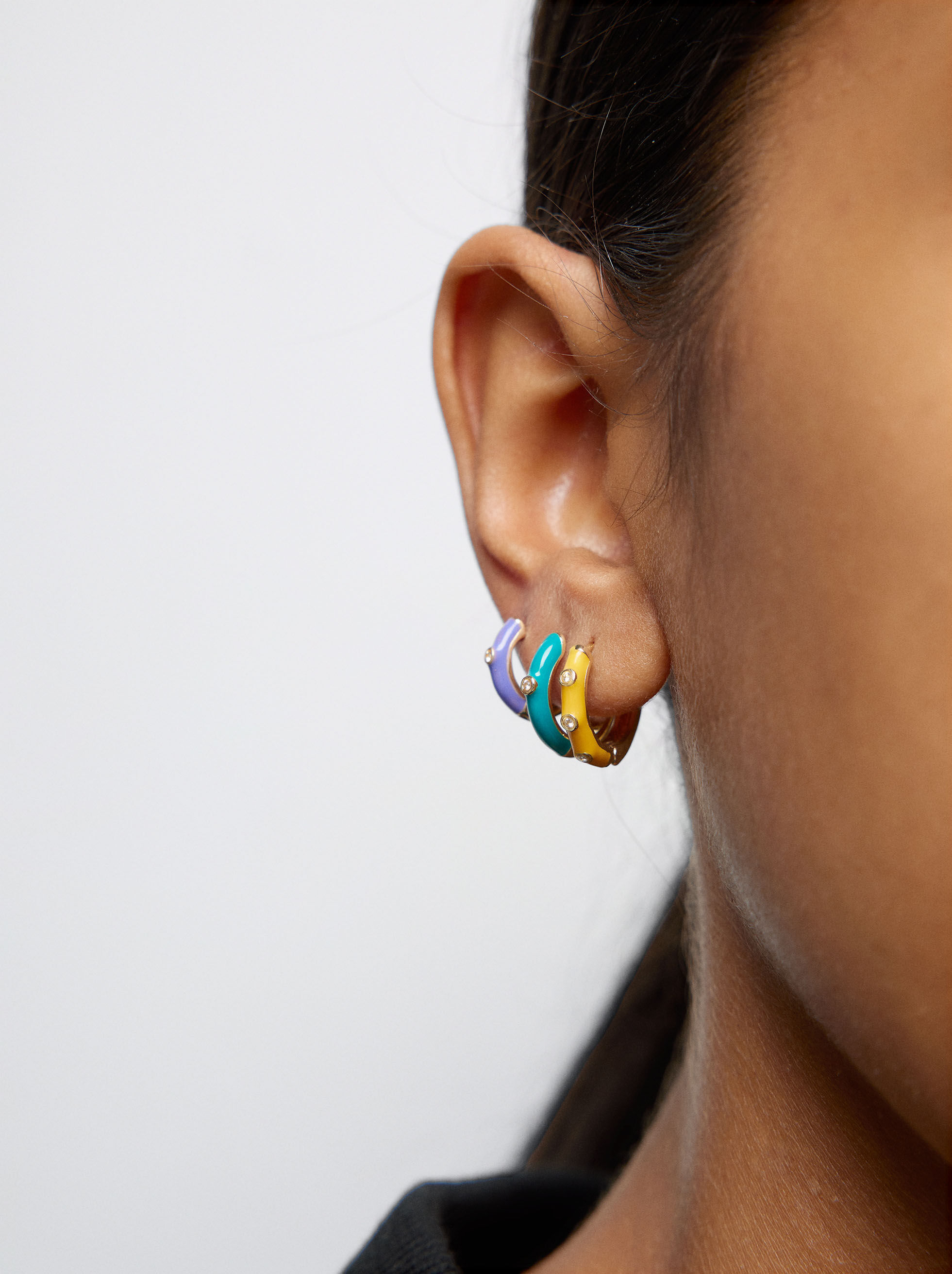 Set Of Hoop Earrings With Cubic Zirconia - Halftone Multicolor