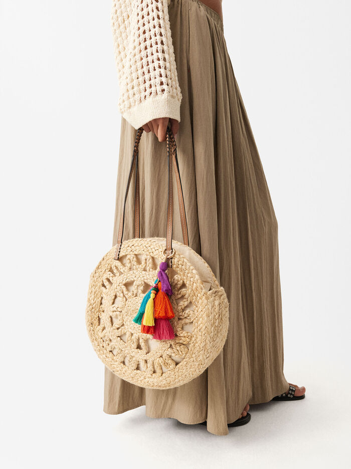 Straw Shopper Bag With Pendant