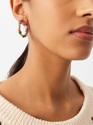 Hoop Earrings With Beads, Multicolor, hi-res