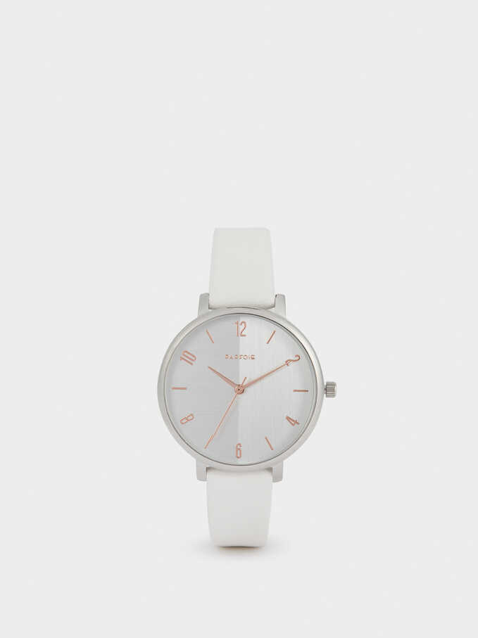 Reloj Correa Textura Piel Esfera Plateada Blanco Mujer Gifts Up To ft Parfois Com