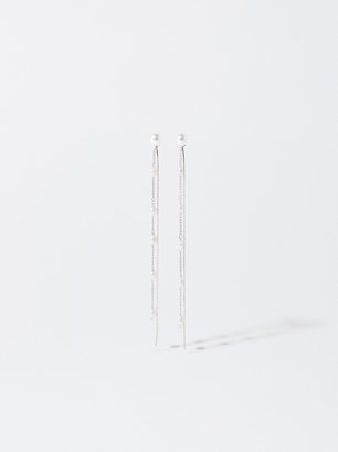 Silver Earrings With Pearls, Silver, hi-res