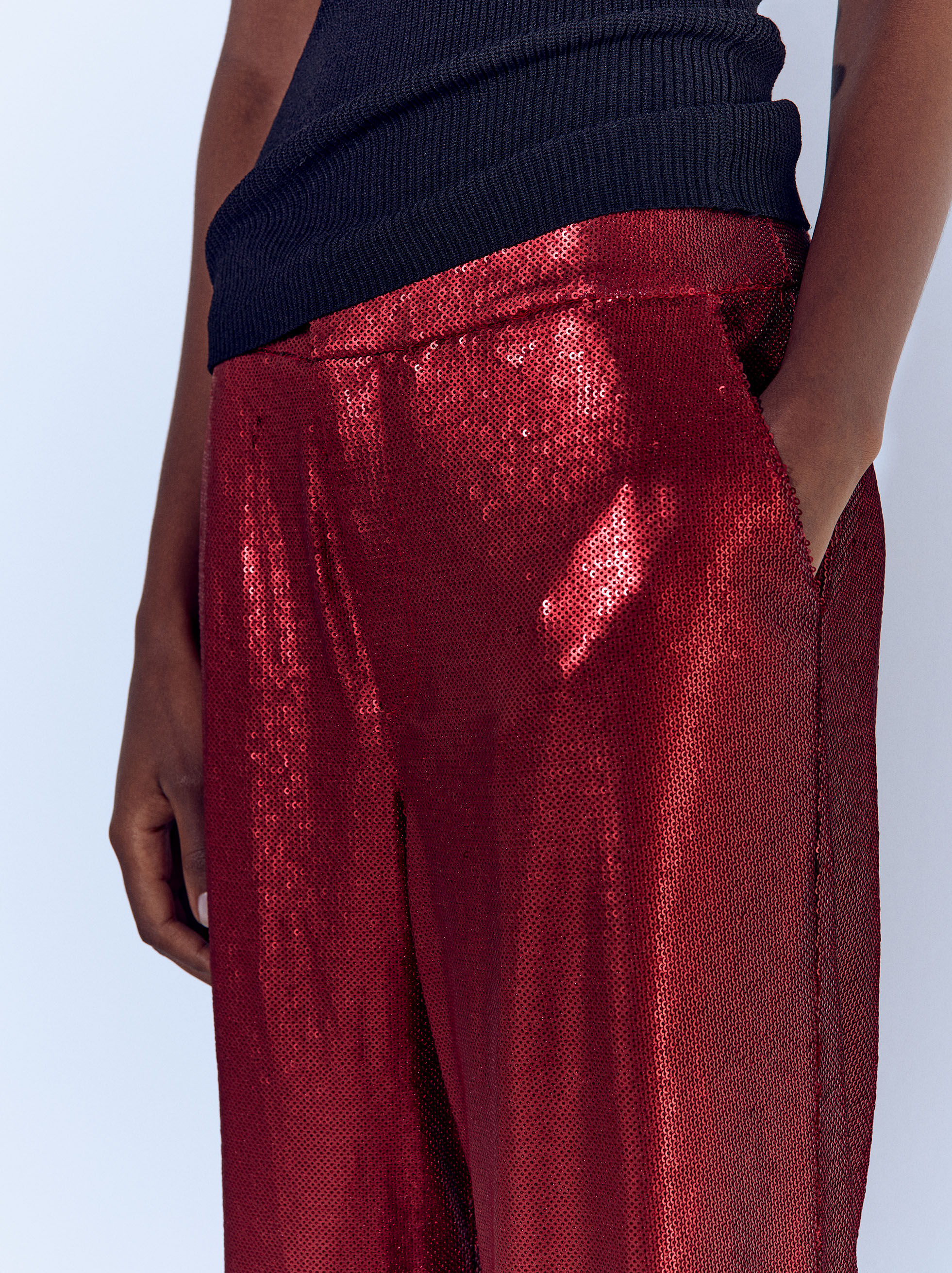 Regular fit: sequin trousers with a flared leg - black | s.Oliver