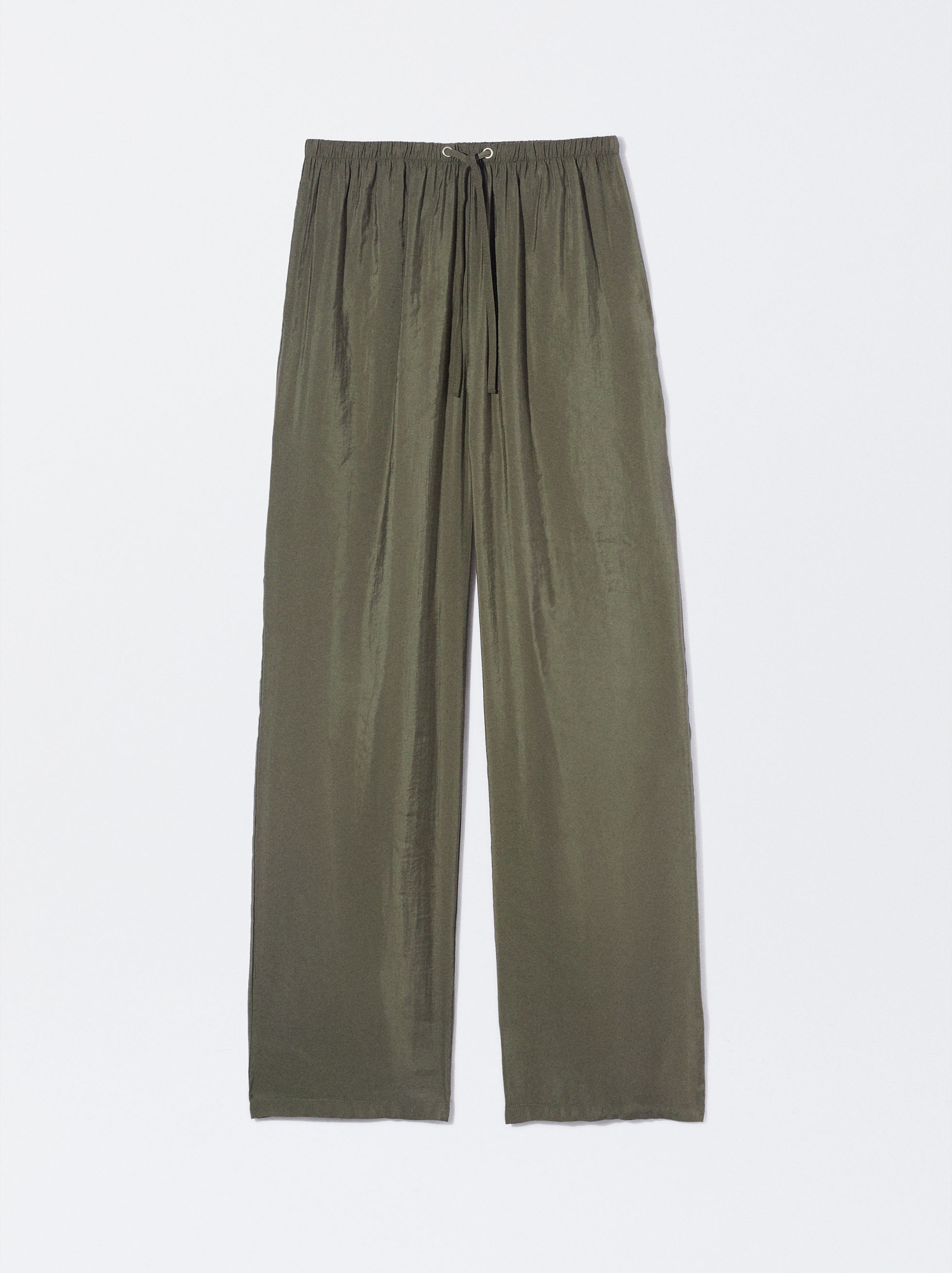 Pantalón Fluido Ajustable Con Cordón Verde