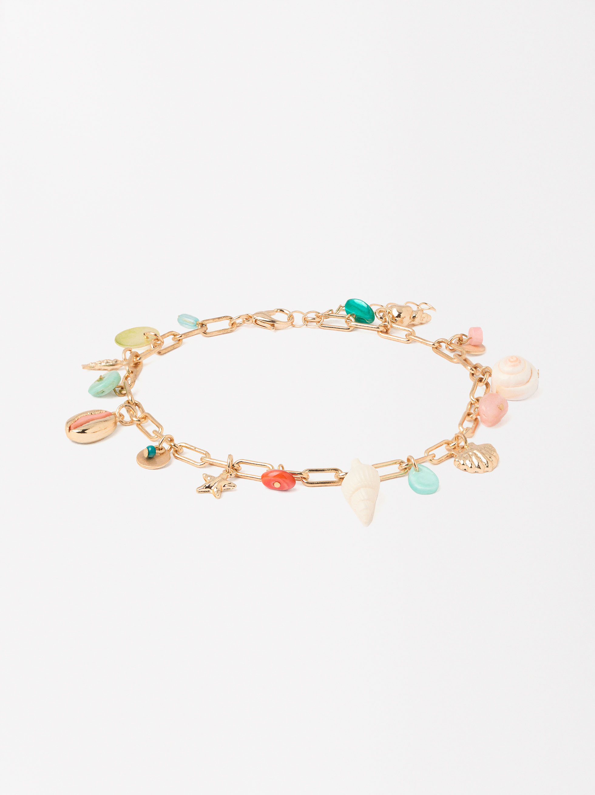 Golden Anklet Bracelet With Shell Beads image number 1.0