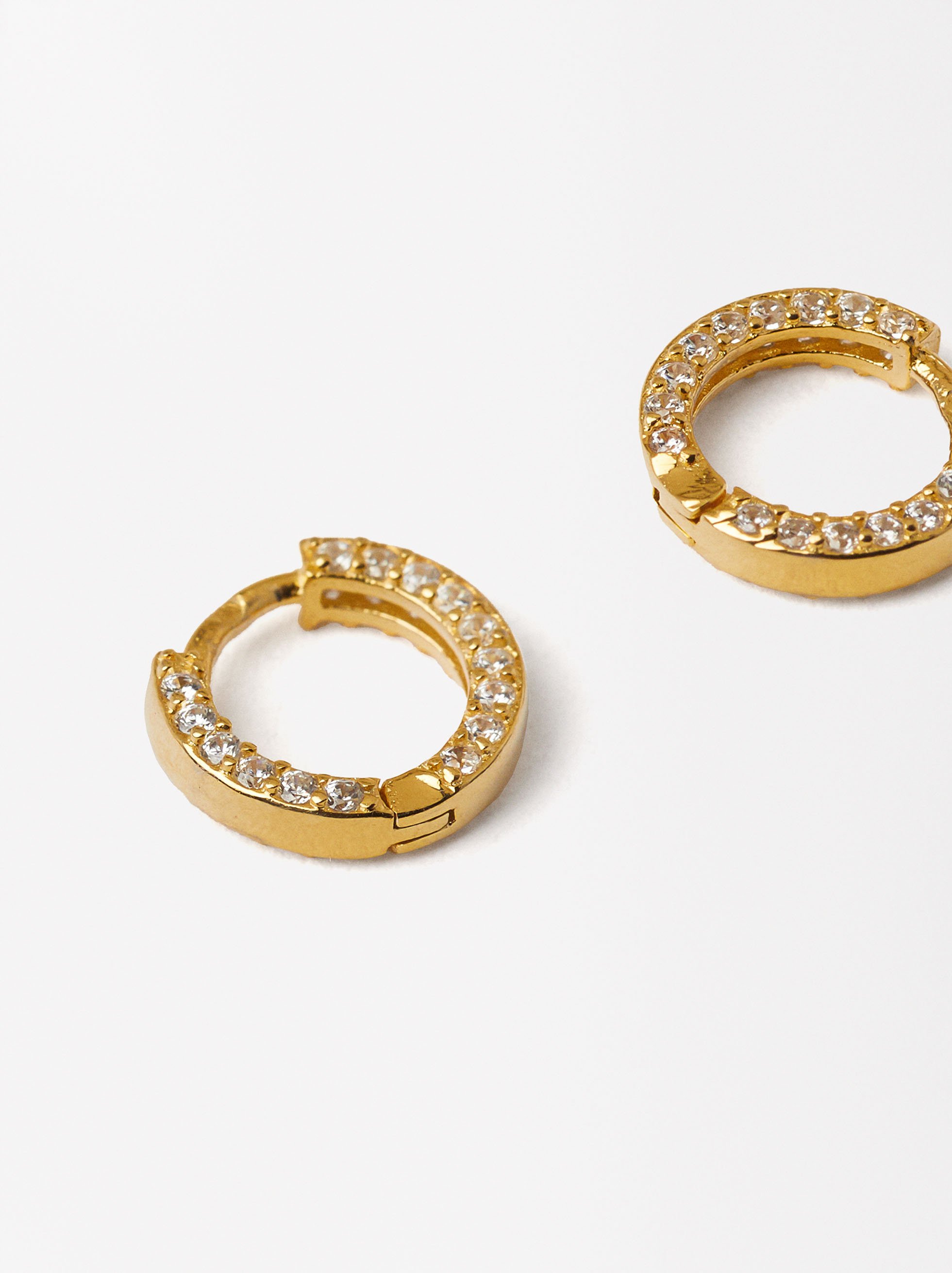 Hoop Earrings With Crystals - Sterling Silver 925 Golden | Parfois