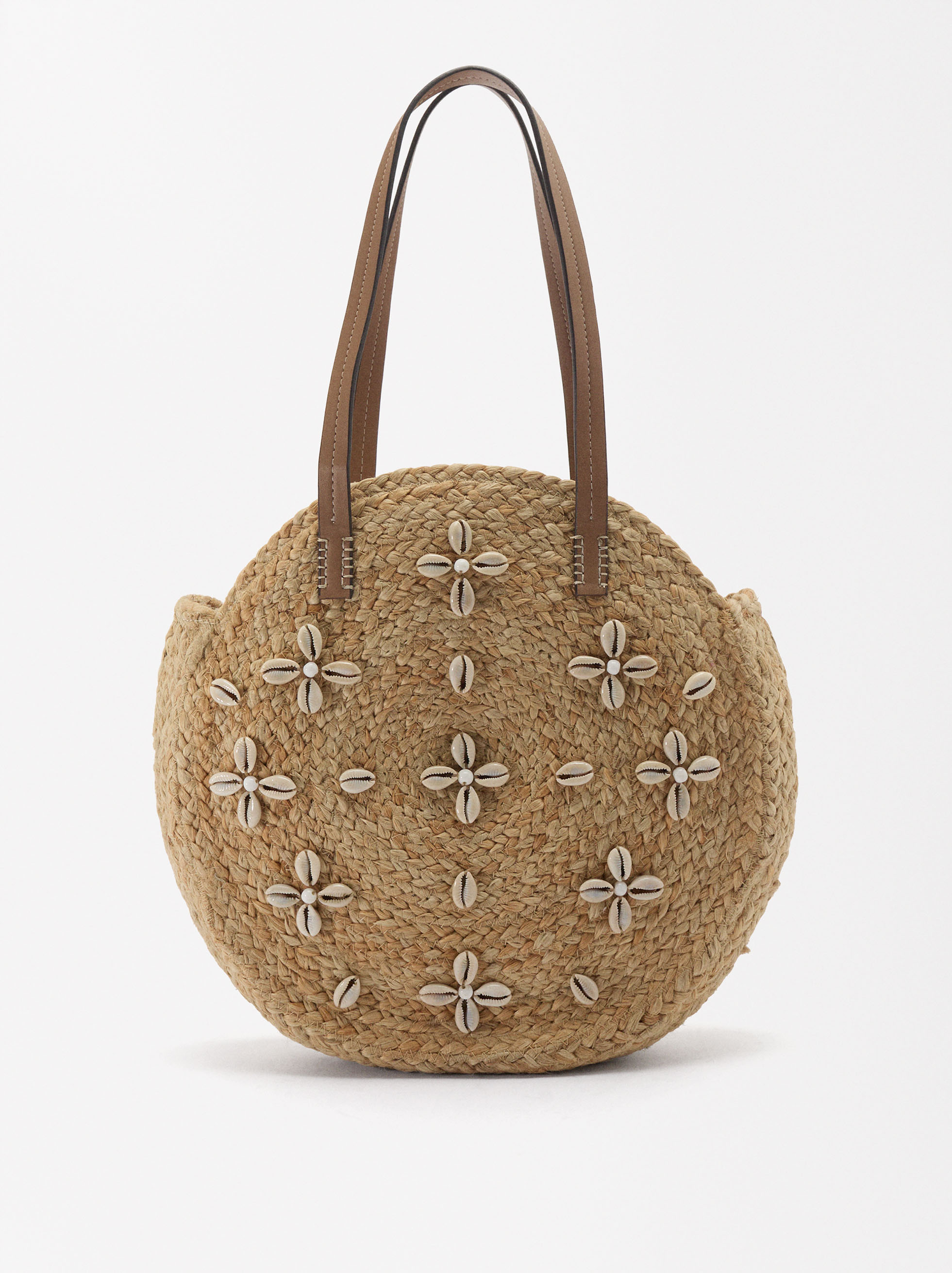 Bolso Shopper Efecto Paja Con Conchas image number 0.0