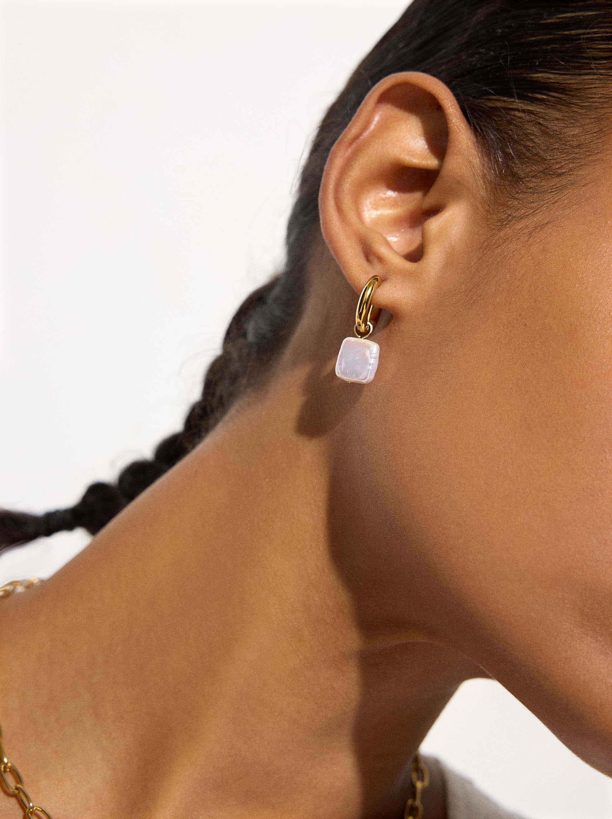 Hoops Earrings With Pearls - Stainless Steel  image number 0.0