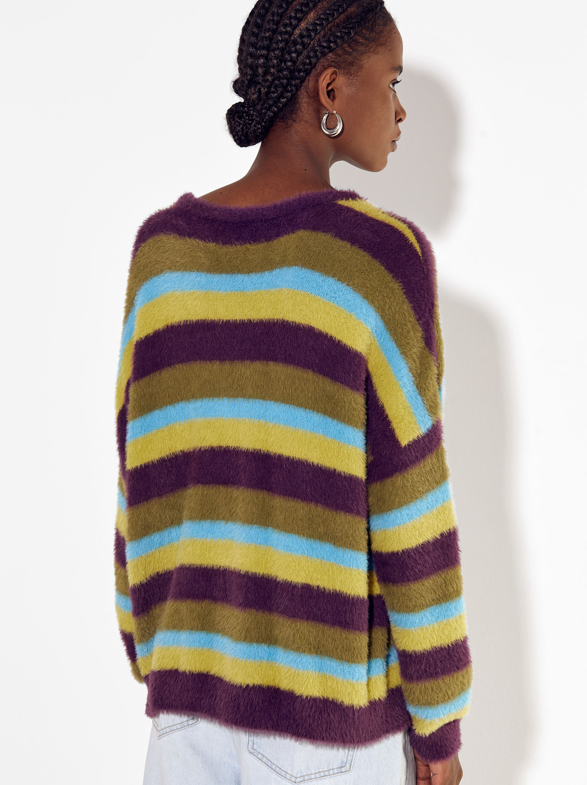 Online Exclusive - Striped Faux Fur Sweater - Bright Multicolor