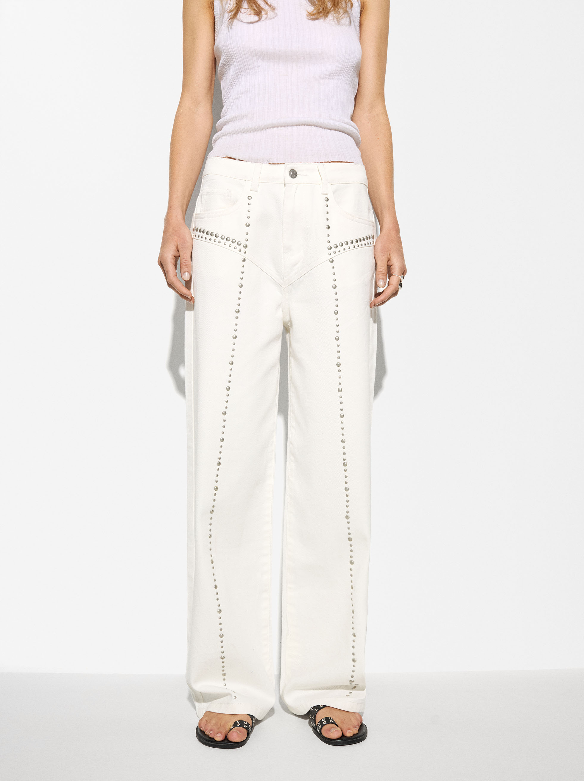 Cotton Pants With Studs image number 1.0
