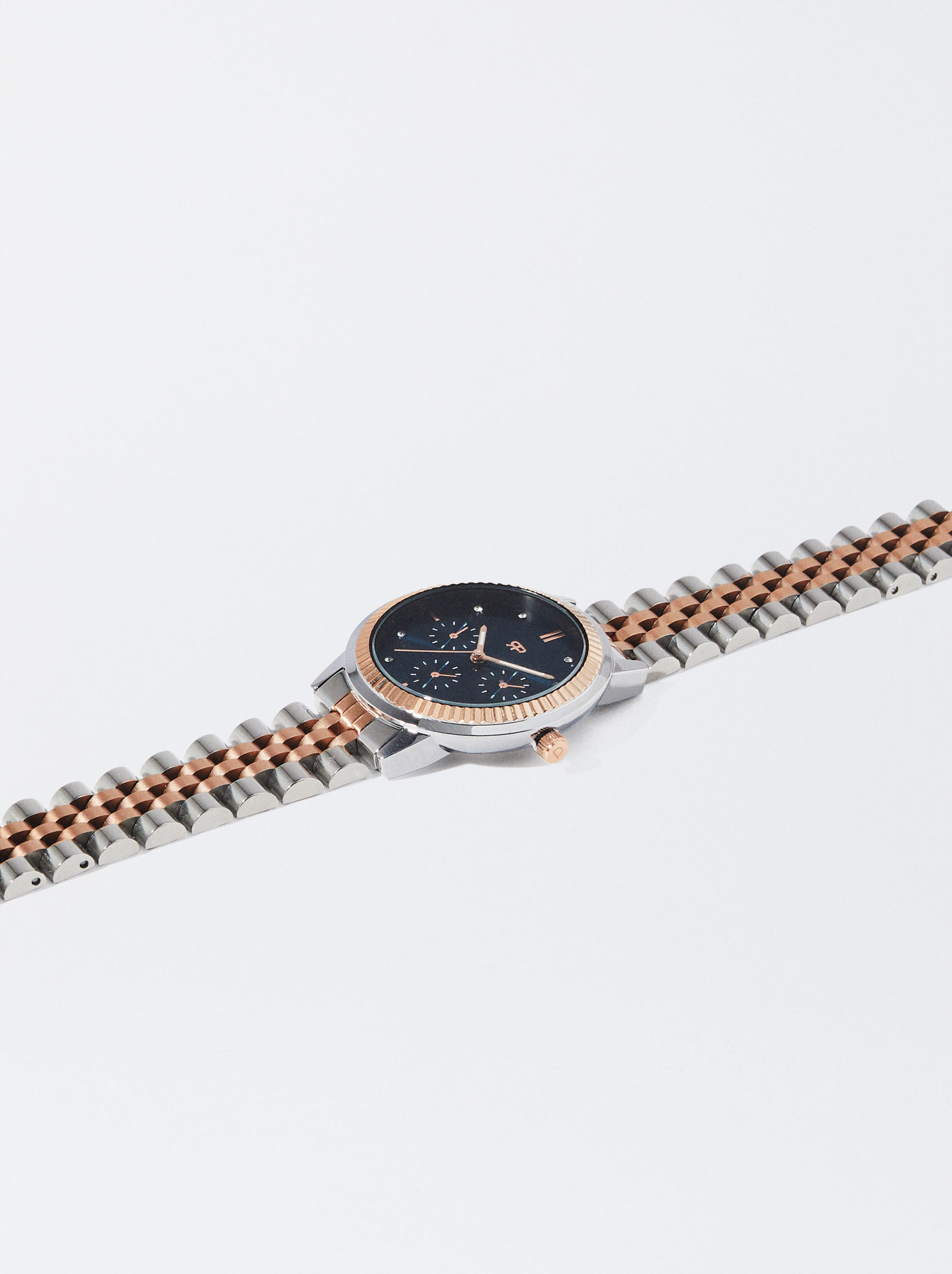 Watch With Two-Toned Steel Strap Navy | Parfois
