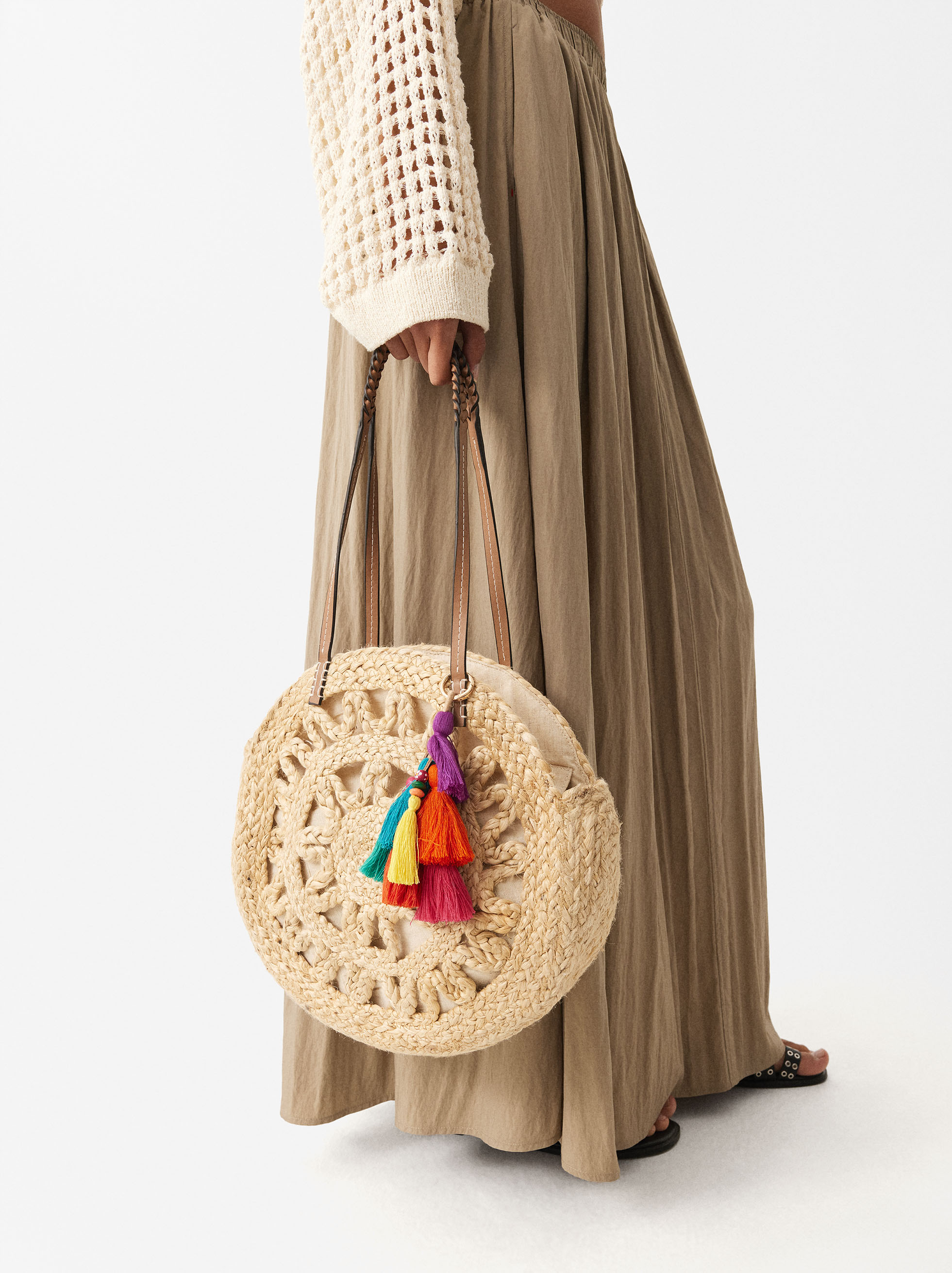 Straw Shopper Bag With Pendant Natural | Parfois